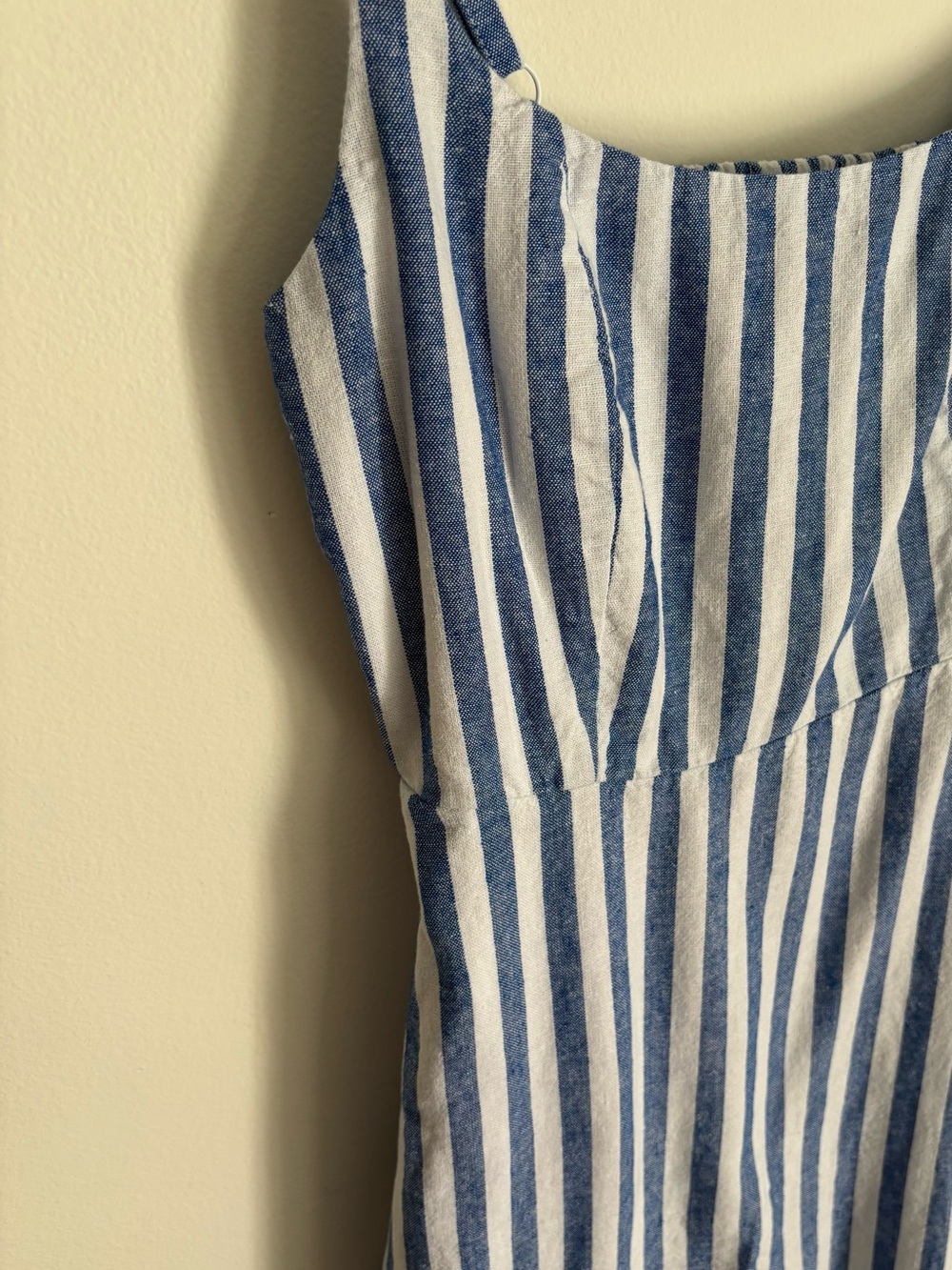 Old Navy Fit & Flare Linen-Blend Mini Dress Blue White Vertical Stripe Size M - Picture 4 of 5